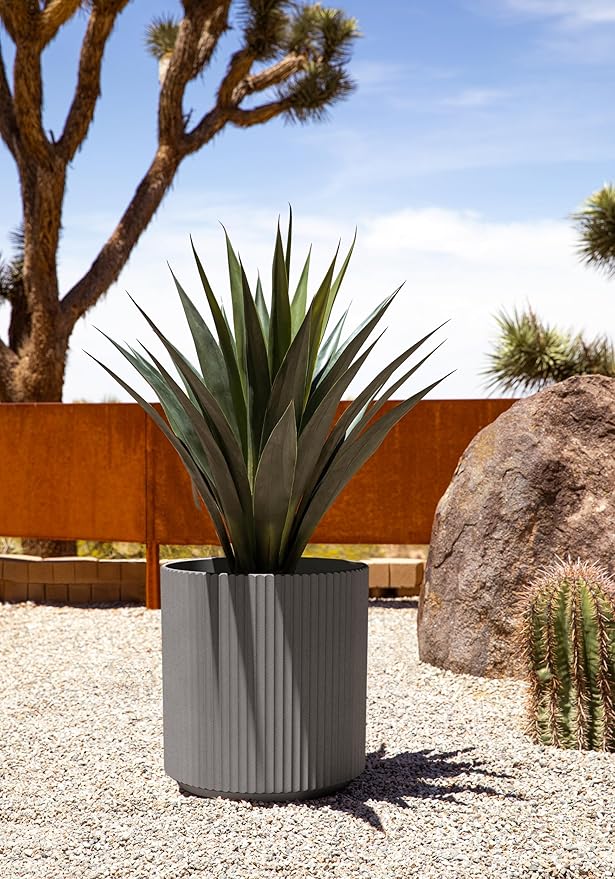 Veradek Round Demi Planter Pots for Indoor/Outdoor Garden Use | Made from Plastic - Concrete Mix with Drainage Holes | Perfect for Small to Large Succulent Plants, Flowers, Modern Interior Plants
