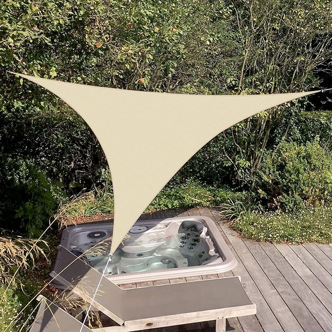 Patio Paradise 14' x 14' x 13'10" Sun Shade Sail Triangle Canopy, Permeable Shade Cloth Fabric Sunlight Block Patio Cover HDPE Deck Awning for Outdoor Backyard Pergolas Roof Shading, Sand