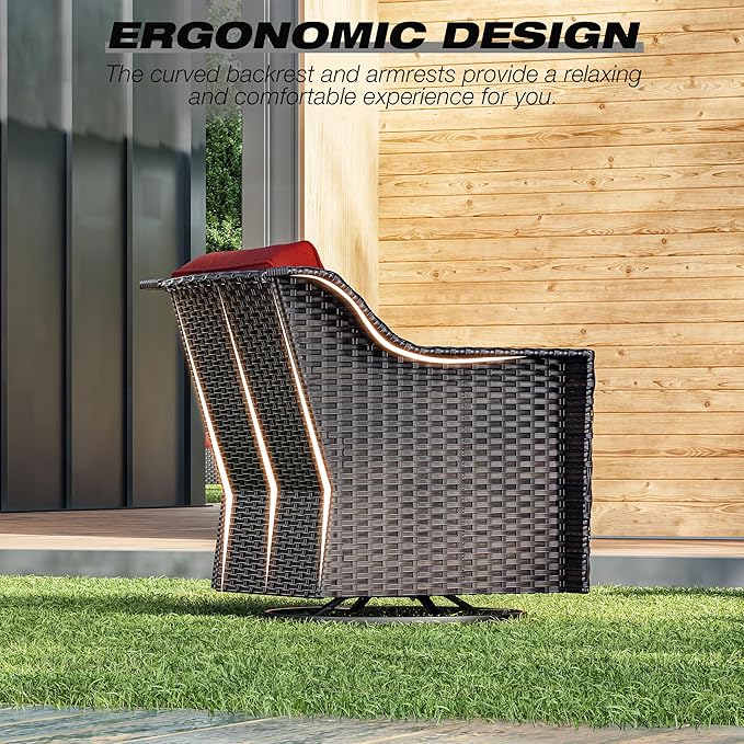 Joyside Wicker Patio Furniture Sets, 8 Pieces Upgraded Large Size Outdoor Furniture with Swivel Rocking Patio Chairs, Patio Dining Chair, 3-Seat Sofa, Outdoor Ottoman, Thick Cushions, Wide Armrest