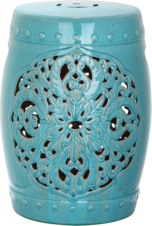 Safavieh Flora Glazed Ceramic Decorative Garden Stool, Blue