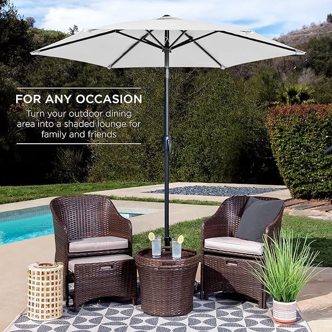 Best Choice Products 7.5ft Heavy-Duty Round Outdoor Market Table Patio Umbrella w/Steel Pole, Push Button Tilt, Easy Crank Lift - Fog Gray
