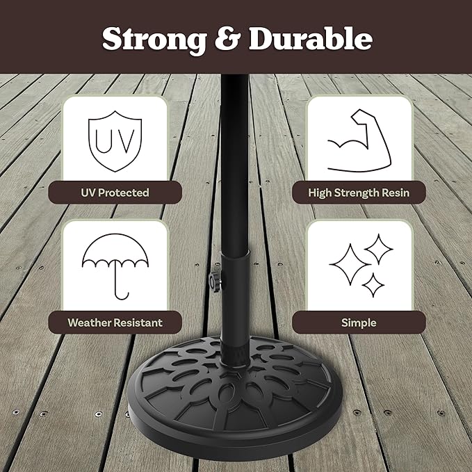Umbrella Base - Heavy-Duty 19lbs Weighted Outdoor Stand for Patio Table, Tilt, and Lightweight Freestanding Umbrellas by Pure Garden (Black)
