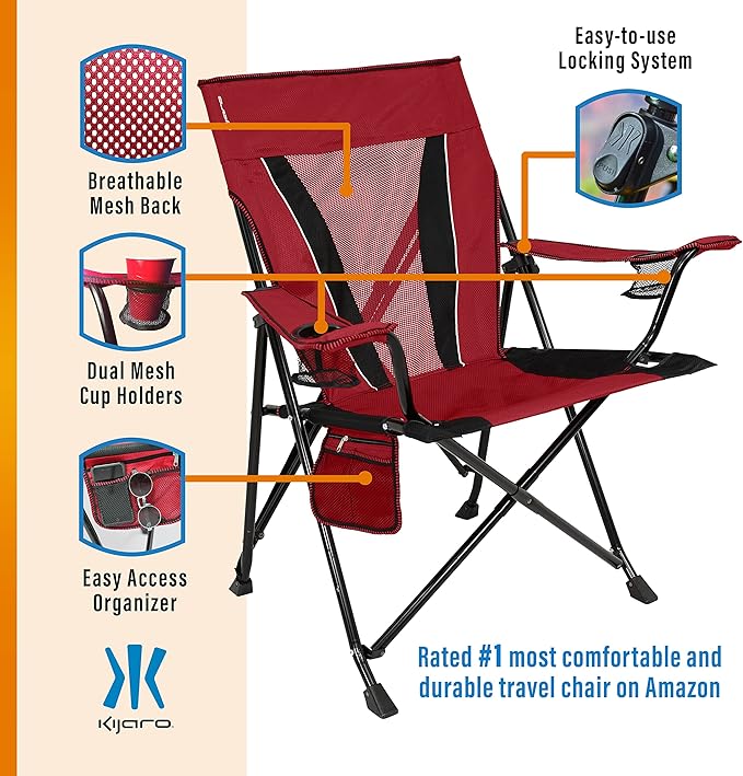 Kijaro XXL Dual Lock Portable Camping Chair - Supports Up to 400lbs - Enjoy The Outdoors in a Versatile Folding Sports & Outdoor Chair