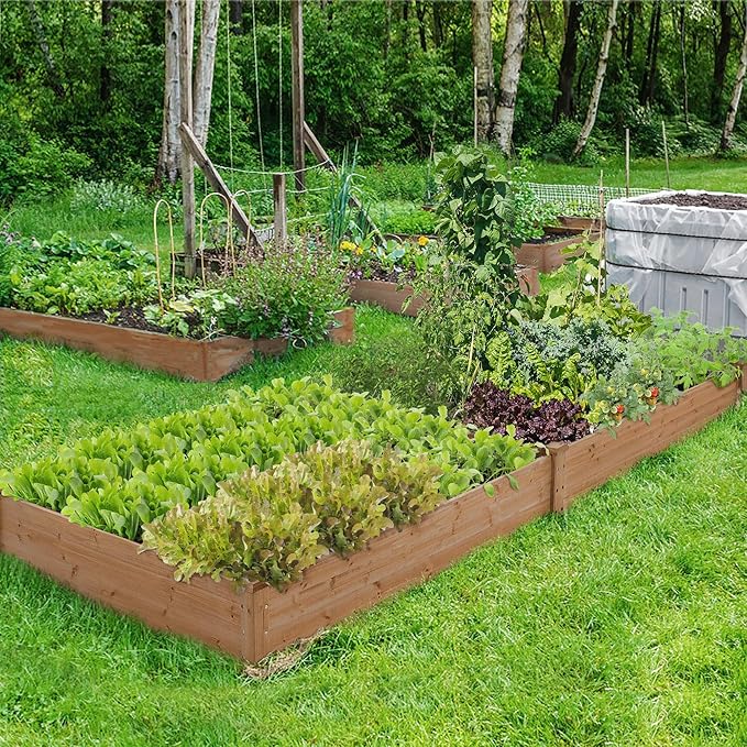 Yaheetech 8×4ft Wooden Horticulture Raised Garden Bed Divisible Elevated Planting Planter Box for Flowers/Vegetables/Herbs in Backyard/Patio Outdoor, 93 x 48 x 10in, Dark Brown