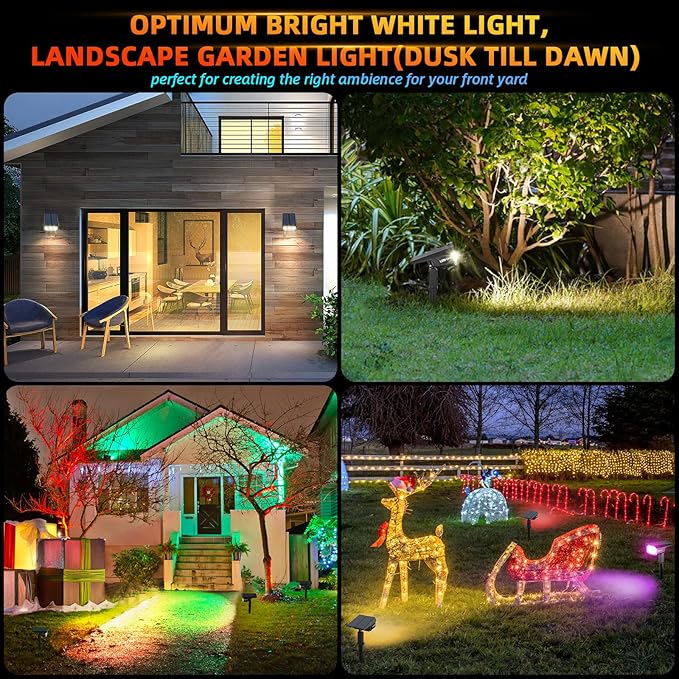 Solar Outdoor Lights,40 LEDs Color Changing RGB Solar Landscape Path Lights,USB & Solar Powered Multicoloured Spotlights,14 Colors Auto Cycling Spotlights for Yard,Garden,2 Pack