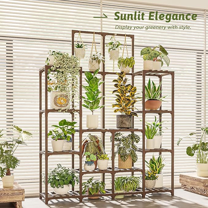 Plant Stand Indoor Outdoor 63" Tall Plant Shelf for Plants 12-Tier Large Plant Sheves for Living Room Heavy Duty Plant Rack Garden Balcony Patio Hanging Planter
