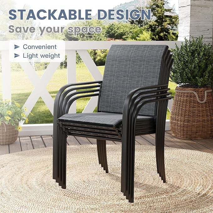 VICLLAX Patio Dining Set for 8, Outdoor Furniture Set Includes 53" Round Patio Table and 8 Patio Sling Chairs, Grey Tabletop and Grey Fabric