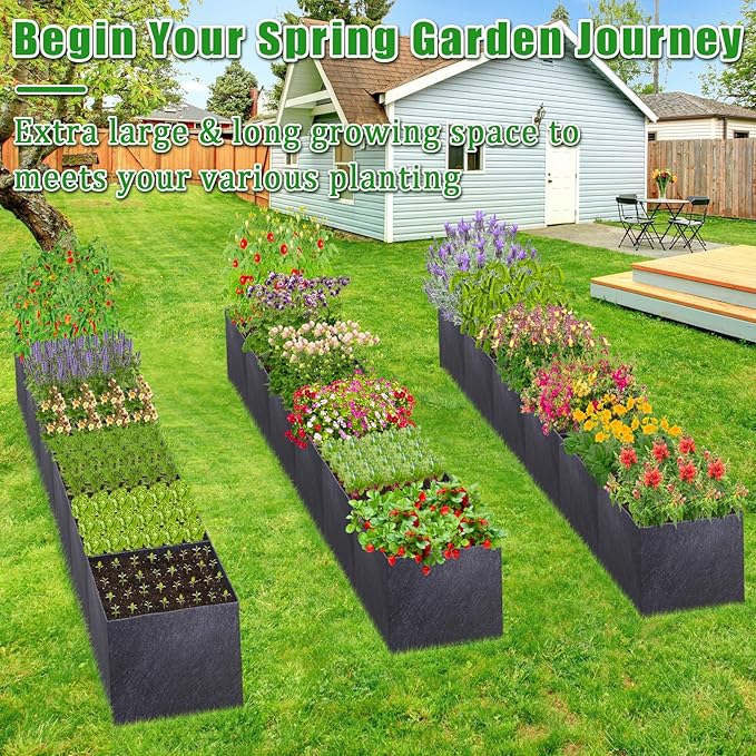 POILKMNI 12x2x1ft Fabric Raised Garden Bed - Outdoor Planter Box Non-Woven Fabric Patio Planting Bed Garden Grow Bed Bag for Growing Herbs, Flowers and Vegetables