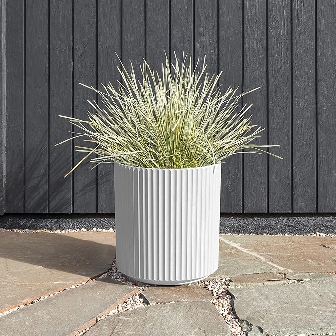 Veradek Demi Series Round Planter for Porch, Patio, Backyard | Durable Plastic-Concrete Material | Modern Décor for Tall Plants, Flowers