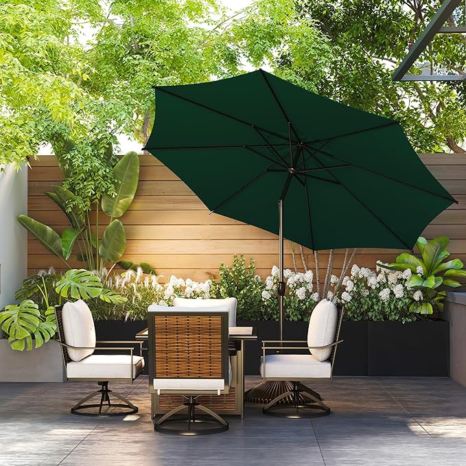 Abba Patio 9FT Lyon Outdoor Patio Umbrella Outdoor Table Umbrella with Push Button Tilt and Crank Market Umbrella 8 Sturdy Ribs UV Protection Waterproof for Garden Deck Backyard Pool Dark Green
