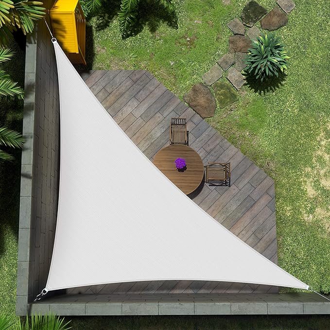 Amgo Custom Size 7' x 7' x 9.9' White Right Triangle Sun Shade Sail Order to Make Canopy Awning UPF50+ AGSLT, 95% UV Blockage, Water & Air Permeable, 200GSM Commercial Standard (We Customize)