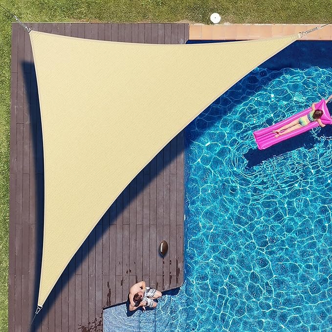 Colourtree 16' x 16' x 22' Beige Sun Shade Sail Right Triangle Canopy - UV Block UPF50, Water Permeable, Heavy Duty Awning for Patio, Garden, Outdoor, Backyard, Yard (We Make Custom Size)